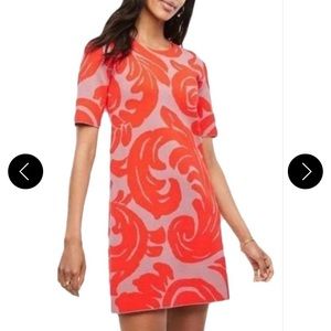 Orange Fan Leaf Sweater Short Casual Dress XS